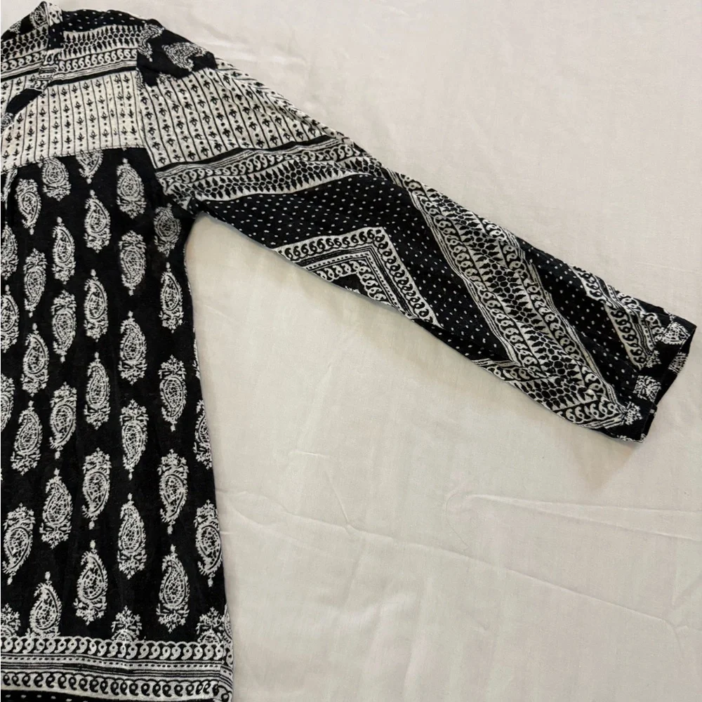 Lucky Brand Boho Top Black and White Button Front - Size M